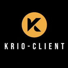 a logo for krio-client with a k in a yellow circle on a black background