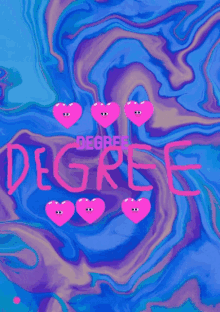 the word degree is written in pink on a blue and purple background