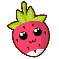 a cartoon illustration of a strawberry with a green leaf on top