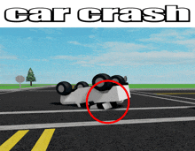 a picture of a car that has crashed on its side