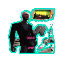 a cartoon drawing of a man with the words drop open above him