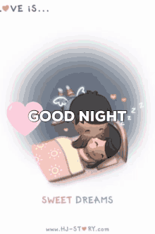 a cartoon of a man and woman sleeping with the words good night sweet dreams below them