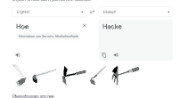 a screenshot of a google search for hoe in english and hacke in german