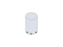 a cylinder with three green dots on the side of it .