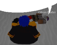 a pixel art of a person laying on the ground with a speech bubble saying citron baxter