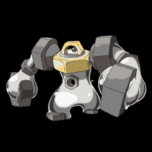 metagross is a pokemon that looks like a mechanical robot with a screw on its head .