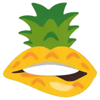 a cartoon illustration of a pineapple with a mouth and green leaves