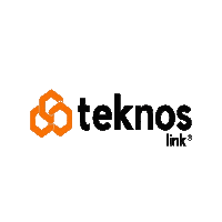 a black and orange logo for teknos link on a white background