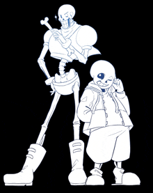 a drawing of papyrus and sans standing next to each other on a black background