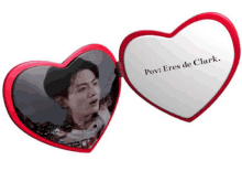 a heart shaped picture frame with a picture of a man and the words pov eres de clark