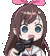 a pixel art illustration of a girl with a pink bow in her hair holding a gun .