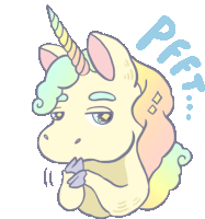 a drawing of a unicorn with the word pfft written above it