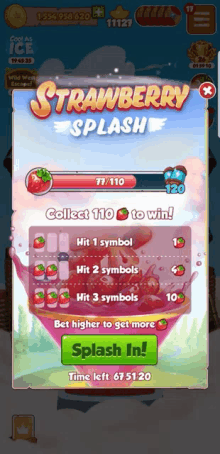 a screenshot of a strawberry splash game on a cell phone