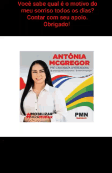 a poster for antonia mcgregor a candidate for pmn