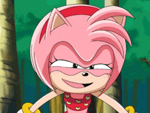 amy rose from sonic the hedgehog is making a funny face