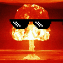 a picture of a nuclear explosion with a pair of sunglasses on