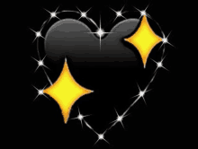 a black heart surrounded by yellow stars on a black background