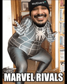 a man in a spiderman costume with the words marvel rivals on the bottom