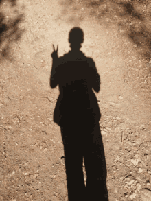 a shadow of a person making a peace sign