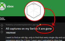 a screenshot of a xbox page with a red circle around the words " all captures on my series x are gone "