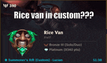 a screenshot of a game that says rice van in custom on it