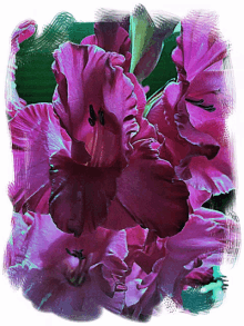 a painting of a purple flower with a green background