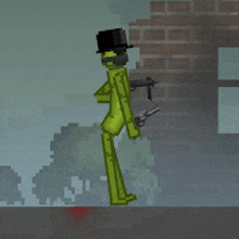 a cartoon character with a top hat and a gun