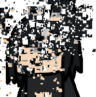 a pixelated image of a person 's face with a white background