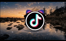 a tiktok logo with a cat ear on it is sitting on top of a river .