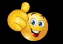 a smiley face is giving a thumbs up sign on a black background