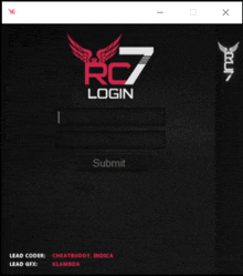 a screen shot of rc7 login with a submit button