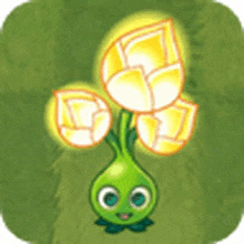 a cartoon illustration of a green plant with three yellow flowers .