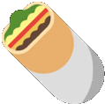 a cartoon illustration of a burrito with tomatoes , lettuce and cheese .