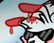 a close up of a cartoon character with blood coming out of his eye .