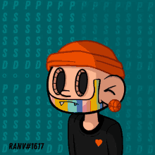 a drawing of a person wearing a rainbow mask with the number ranv # 1617