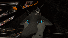 a computer generated image of a cat looking up at a city skyline