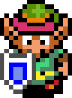 a pixel art of a elf holding a cup of coffee