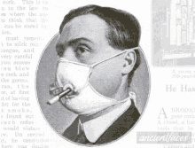 a drawing of a man wearing a mask with a cigarette sticking out of it