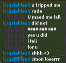 a screenshot of a text conversation between crqstalites and simbxxy