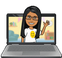 a cartoon of a woman waving from a laptop screen .