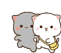 a gray cat and a white cat are standing next to each other and holding a banana .