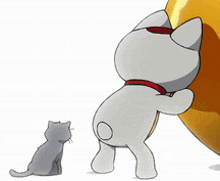 two cartoon cats are standing next to each other