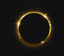 a gold ring on a black background with sparkles