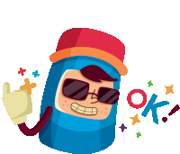 a cartoon character wearing sunglasses and giving a thumbs up says ok