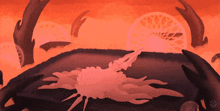 a painting of a crab with a red background