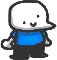 a pixel art drawing of a person wearing a blue shirt and a hat .