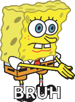 a cartoon of spongebob says bruh in white letters on a white background