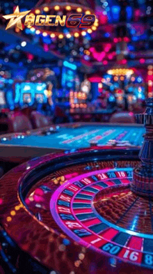 a roulette wheel in a casino with a sign that says agen 69