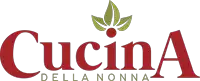 a logo for cucina della nonna with a green leaf