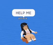 a girl in a wheelchair with a speech bubble that says " help me amala "